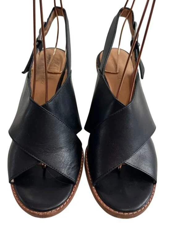 Madewell The Ruthie sandals black leather criss cross ankle strap high heel 9 - Picture 2 of 12